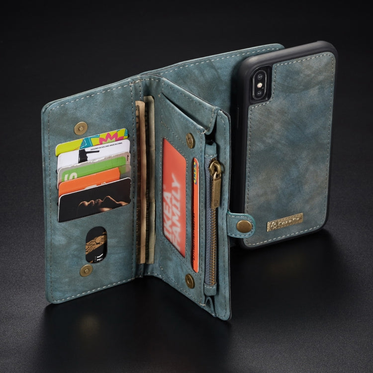 For iPhone XS Max CaseMe Detachable Multifunctional Horizontal Flip Leather Case with Card Slot & Holder & Zipper Wallet & Photo Frame (Blue)