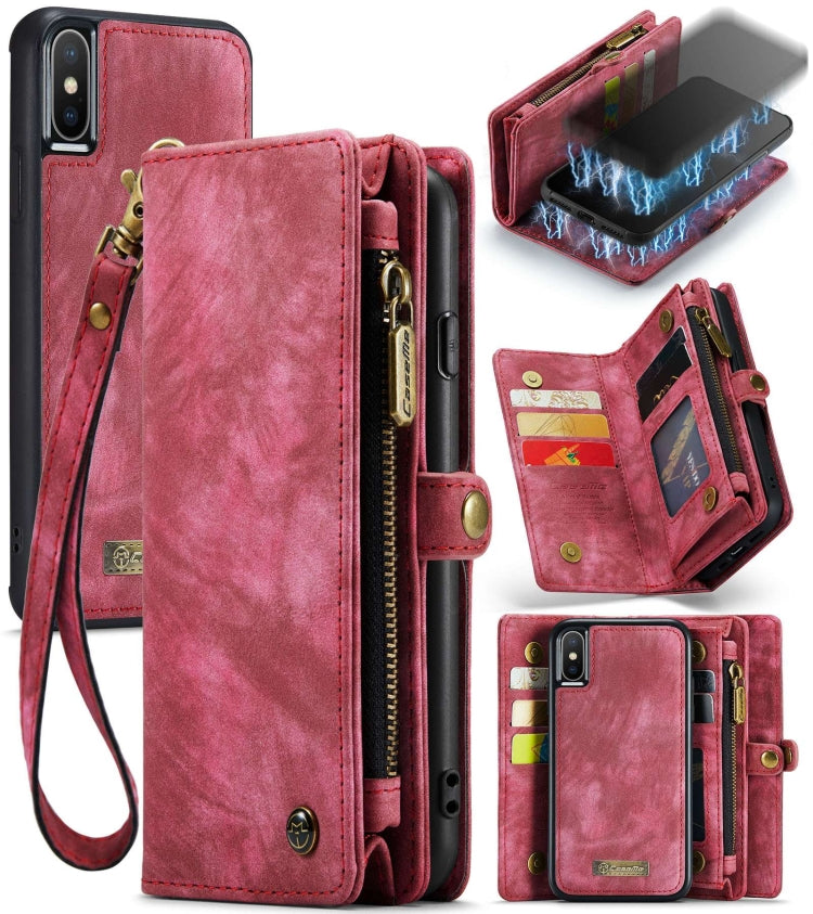 For iPhone XS Max CaseMe Detachable Multifunctional Horizontal Flip Leather Case with Card Slot & Holder & Zipper Wallet & Photo Frame (Red)