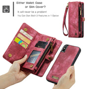 For iPhone XS Max CaseMe Detachable Multifunctional Horizontal Flip Leather Case with Card Slot & Holder & Zipper Wallet & Photo Frame (Red)