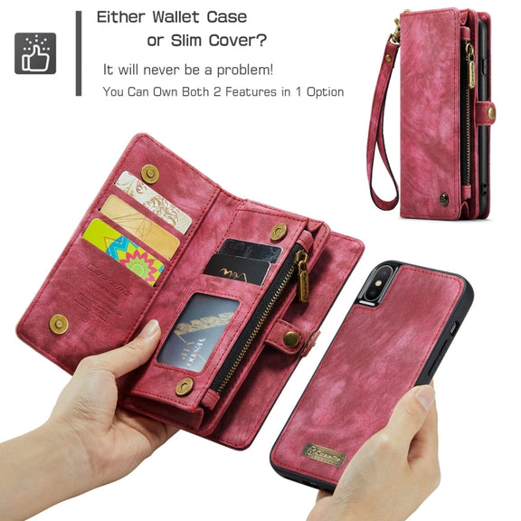 For iPhone XS Max CaseMe Detachable Multifunctional Horizontal Flip Leather Case with Card Slot & Holder & Zipper Wallet & Photo Frame (Red)
