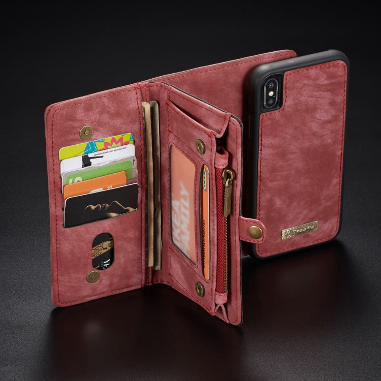 For iPhone XS Max CaseMe Detachable Multifunctional Horizontal Flip Leather Case with Card Slot & Holder & Zipper Wallet & Photo Frame (Red)
