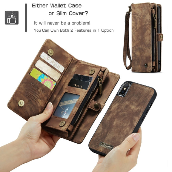 For iPhone XS Max CaseMe Detachable Multifunctional Horizontal Flip Leather Case with Card Slot & Holder & Zipper Wallet & Photo Frame (Brown)