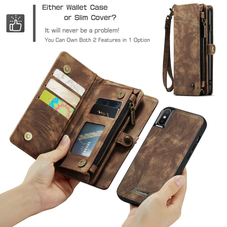 For iPhone XS Max CaseMe Detachable Multifunctional Horizontal Flip Leather Case with Card Slot & Holder & Zipper Wallet & Photo Frame (Brown)