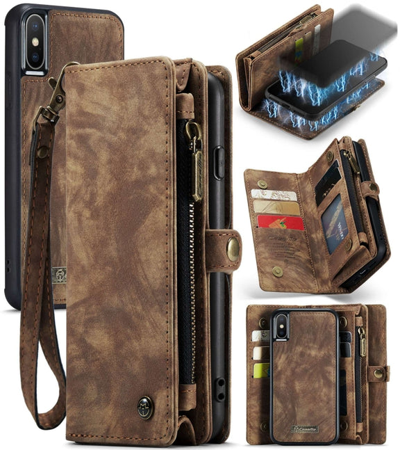 For iPhone XS Max CaseMe Detachable Multifunctional Horizontal Flip Leather Case with Card Slot & Holder & Zipper Wallet & Photo Frame (Brown)