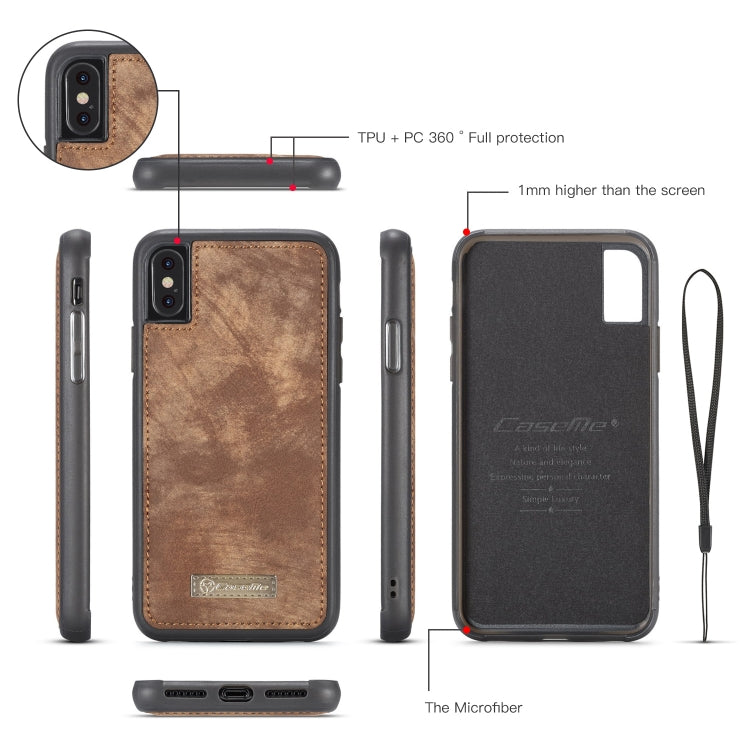 For iPhone XS Max CaseMe Detachable Multifunctional Horizontal Flip Leather Case with Card Slot & Holder & Zipper Wallet & Photo Frame (Brown) - More iPhone Cases by CaseMe | Online Shopping South Africa | PMC Jewellery | Buy Now Pay Later Mobicred