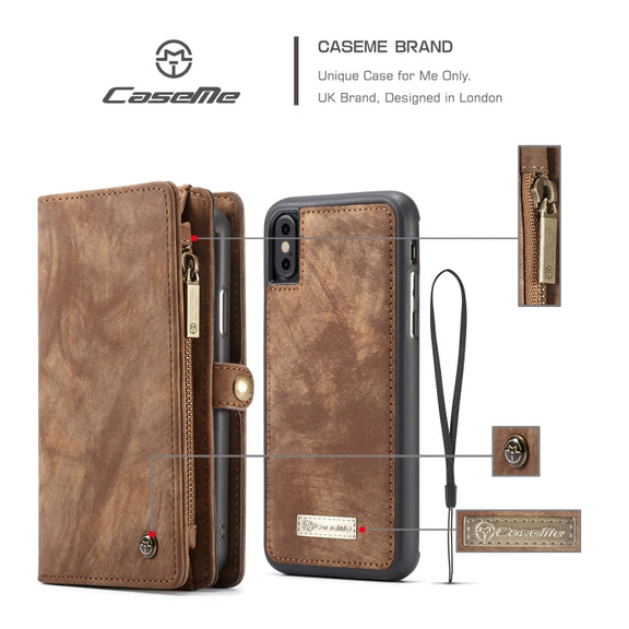 For iPhone XS Max CaseMe Detachable Multifunctional Horizontal Flip Leather Case with Card Slot & Holder & Zipper Wallet & Photo Frame (Brown)