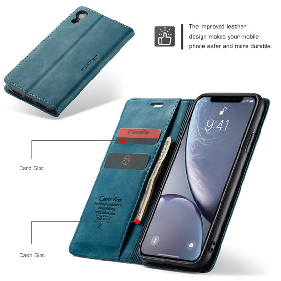 For iPhone XR CaseMe-013 Multifunctional Retro Frosted Horizontal Flip Leather Case with Card Slot & Holder & Wallet(Blue)
