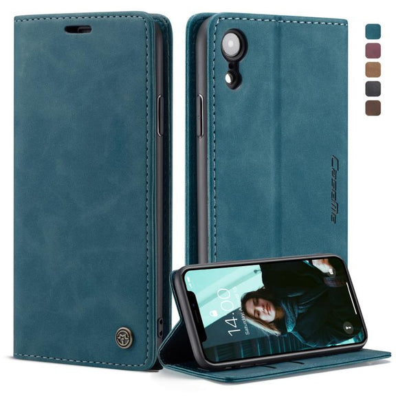 For iPhone XR CaseMe-013 Multifunctional Retro Frosted Horizontal Flip Leather Case with Card Slot & Holder & Wallet(Blue)