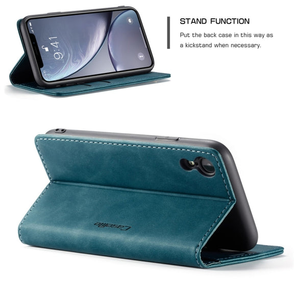For iPhone XR CaseMe-013 Multifunctional Retro Frosted Horizontal Flip Leather Case with Card Slot & Holder & Wallet(Blue)