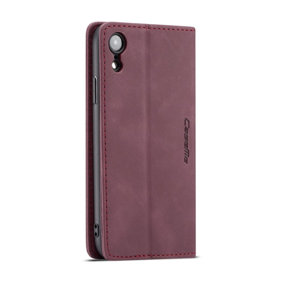 For iPhone XR CaseMe-013 Multifunctional Retro Frosted Horizontal Flip Leather Case with Card Slot & Holder & Wallet(Wine Red)