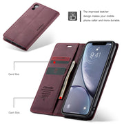 For iPhone XR CaseMe-013 Multifunctional Retro Frosted Horizontal Flip Leather Case with Card Slot & Holder & Wallet(Wine Red)