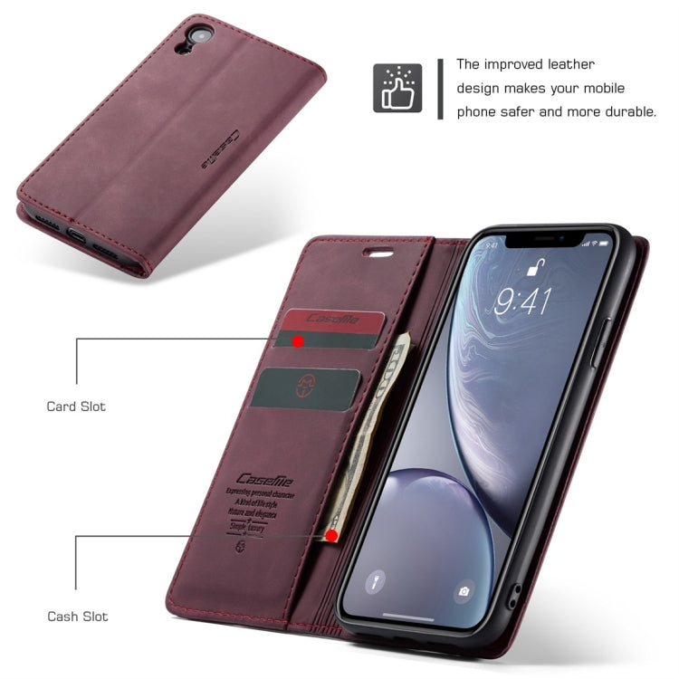 For iPhone XR CaseMe-013 Multifunctional Retro Frosted Horizontal Flip Leather Case with Card Slot & Holder & Wallet(Wine Red)