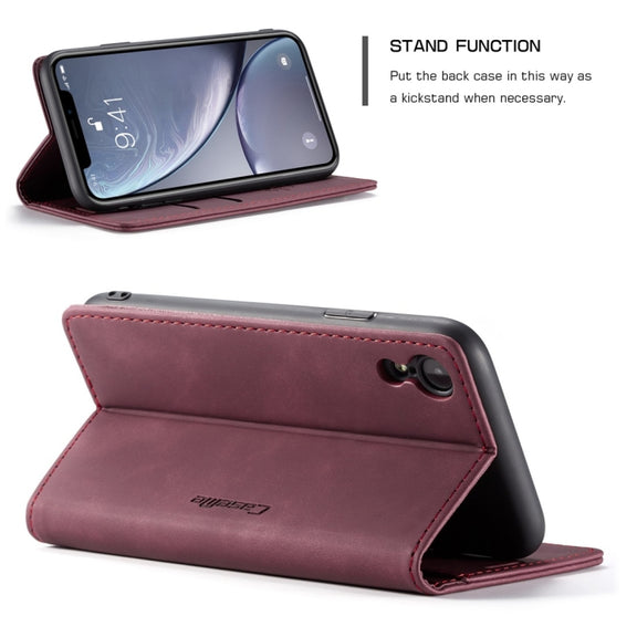 For iPhone XR CaseMe-013 Multifunctional Retro Frosted Horizontal Flip Leather Case with Card Slot & Holder & Wallet(Wine Red)