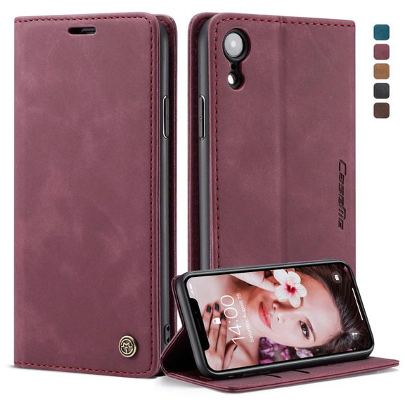 For iPhone XR CaseMe-013 Multifunctional Retro Frosted Horizontal Flip Leather Case with Card Slot & Holder & Wallet(Wine Red)