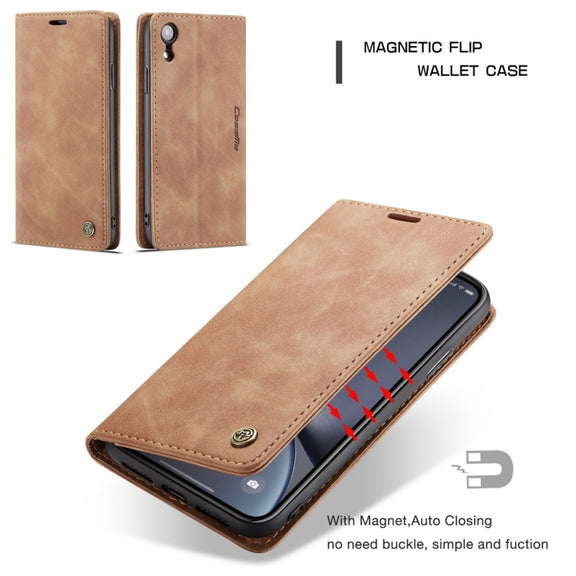 For iPhone XR CaseMe-013 Multifunctional Retro Frosted Horizontal Flip Leather Case with Card Slot & Holder & Wallet(Brown)