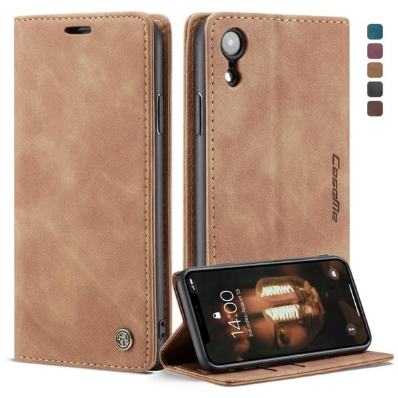 For iPhone XR CaseMe-013 Multifunctional Retro Frosted Horizontal Flip Leather Case with Card Slot & Holder & Wallet(Brown)