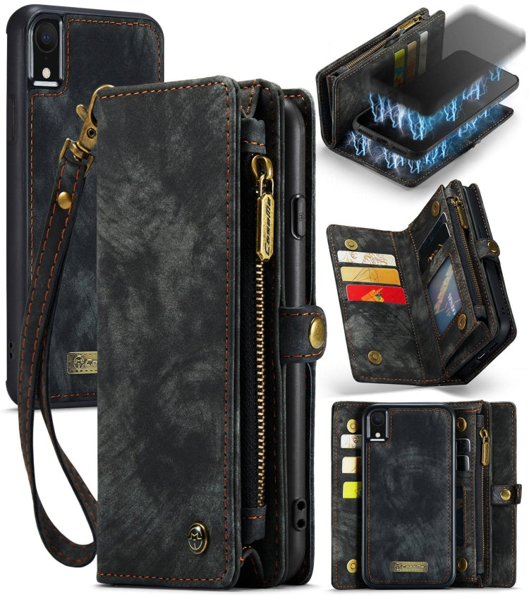 For iPhone XR CaseMe Detachable Multifunctional Horizontal Flip Leather Case with Card Slot & Holder & Zipper Wallet & Photo Frame (Black)