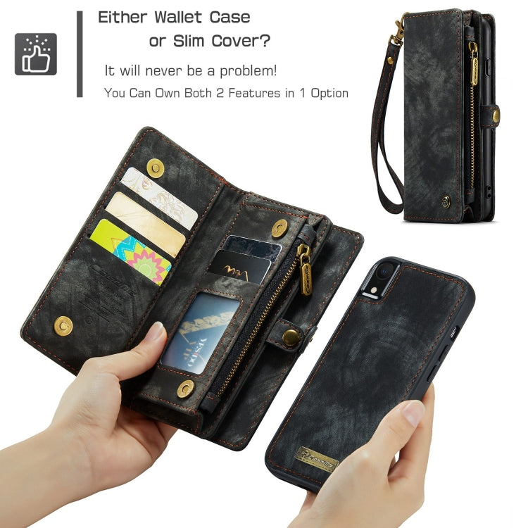 For iPhone XR CaseMe Detachable Multifunctional Horizontal Flip Leather Case with Card Slot & Holder & Zipper Wallet & Photo Frame (Black)