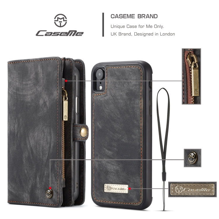 For iPhone XR CaseMe Detachable Multifunctional Horizontal Flip Leather Case with Card Slot & Holder & Zipper Wallet & Photo Frame (Black)