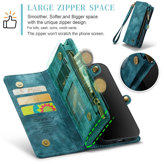 For iPhone XR CaseMe Detachable Multifunctional Horizontal Flip Leather Case with Card Slot & Holder & Zipper Wallet & Photo Frame (Blue)