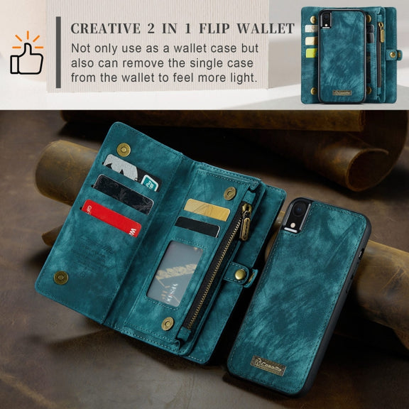 For iPhone XR CaseMe Detachable Multifunctional Horizontal Flip Leather Case with Card Slot & Holder & Zipper Wallet & Photo Frame (Blue)