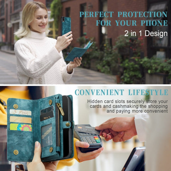 For iPhone XR CaseMe Detachable Multifunctional Horizontal Flip Leather Case with Card Slot & Holder & Zipper Wallet & Photo Frame (Blue)