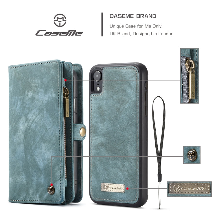 For iPhone XR CaseMe Detachable Multifunctional Horizontal Flip Leather Case with Card Slot & Holder & Zipper Wallet & Photo Frame (Blue)