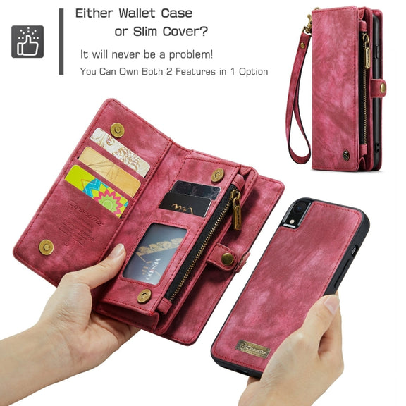 For iPhone XR CaseMe Detachable Multifunctional Horizontal Flip Leather Case with Card Slot & Holder & Zipper Wallet & Photo Frame (Red)