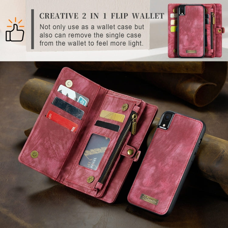 For iPhone XR CaseMe Detachable Multifunctional Horizontal Flip Leather Case with Card Slot & Holder & Zipper Wallet & Photo Frame (Red)
