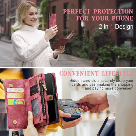 For iPhone XR CaseMe Detachable Multifunctional Horizontal Flip Leather Case with Card Slot & Holder & Zipper Wallet & Photo Frame (Red)