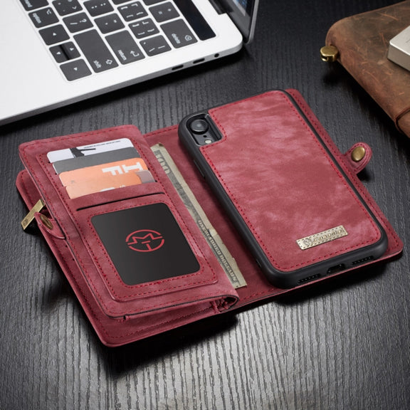 For iPhone XR CaseMe Detachable Multifunctional Horizontal Flip Leather Case with Card Slot & Holder & Zipper Wallet & Photo Frame (Red)
