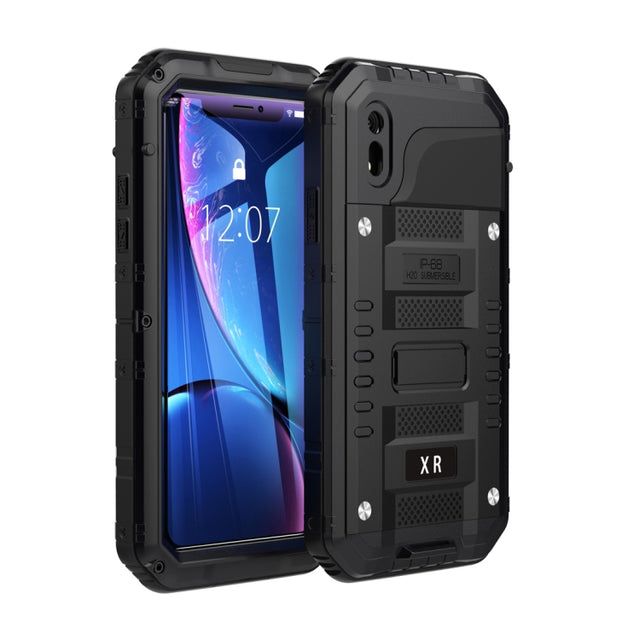 For iPhone XR Water-resistant Dustproof Shockproof Zinc Alloy + Silicone Case (Black)