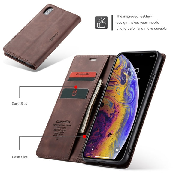 For iPhone X / XS CaseMe-013 Multifunctional Retro Frosted Horizontal Flip Leather Case with Card Slot & Holder & Wallet(Coffee)