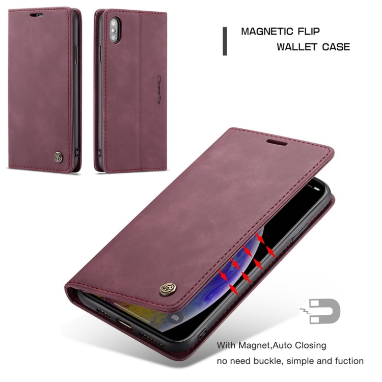 For iPhone X / XS CaseMe-013 Multifunctional Retro Frosted Horizontal Flip Leather Case with Card Slot & Holder & Wallet(Wine Red)