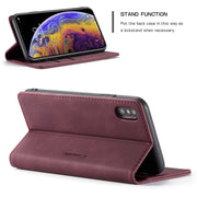 For iPhone X / XS CaseMe-013 Multifunctional Retro Frosted Horizontal Flip Leather Case with Card Slot & Holder & Wallet(Wine Red)