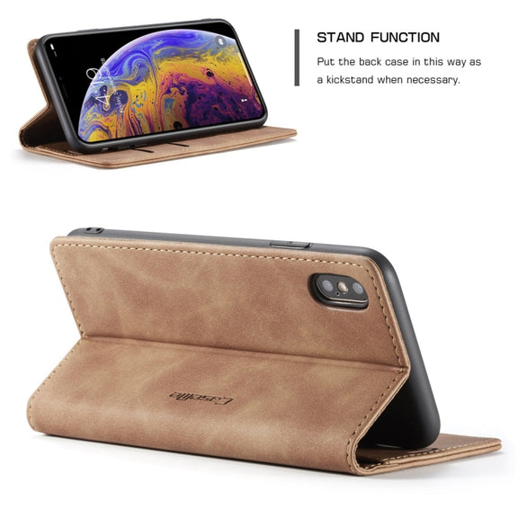 For iPhone X / XS CaseMe-013 Multifunctional Retro Frosted Horizontal Flip Leather Case with Card Slot & Holder & Wallet(Brown)