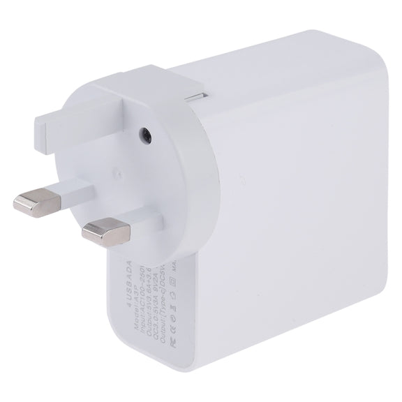 A3P 3A Max Output USB-C / Type-C + QC3.0 + Dual USB 4 Ports Wall Travel Charger, UK Plug