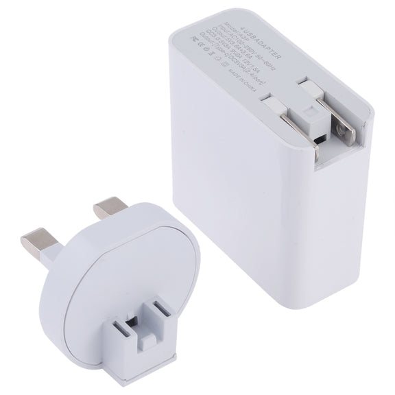 A3P 3A Max Output USB-C / Type-C + QC3.0 + Dual USB 4 Ports Wall Travel Charger, UK Plug