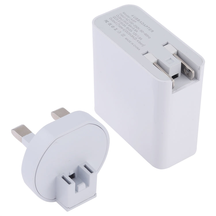A3P 3A Max Output USB-C / Type-C + QC3.0 + Dual USB 4 Ports Wall Travel Charger, UK Plug