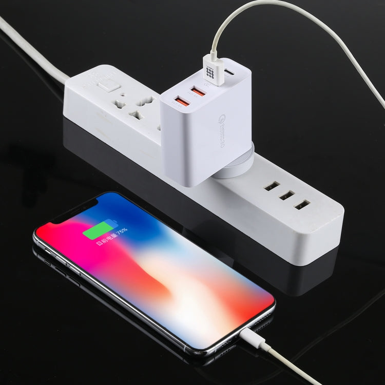 A3P 3A Max Output USB-C / Type-C + QC3.0 + Dual USB 4 Ports Wall Travel Charger, UK Plug