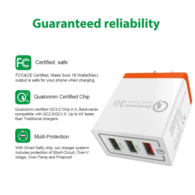 AR-QC-03 2.1A 3 USB Ports Quick Charger Travel Charger, US Plug(Black) - USB Charger by PMC Jewellery | Online Shopping South Africa | PMC Jewellery | Buy Now Pay Later Mobicred