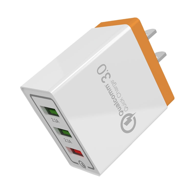 AR-QC-03 2.1A 3 USB Ports Quick Charger Travel Charger, US Plug (Orange) - USB Charger by PMC Jewellery | Online Shopping South Africa | PMC Jewellery | Buy Now Pay Later Mobicred