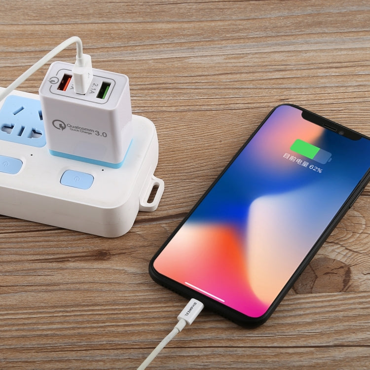 AR-QC-03 2.1A 3 USB Ports Quick Charger Travel Charger, US Plug (Blue)