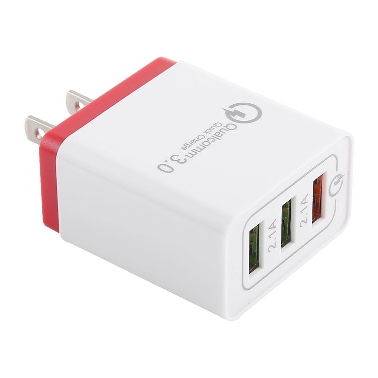 AR-QC-03 2.1A 3 USB Ports Quick Charger Travel Charger, US Plug (Red) - USB Charger by PMC Jewellery | Online Shopping South Africa | PMC Jewellery | Buy Now Pay Later Mobicred
