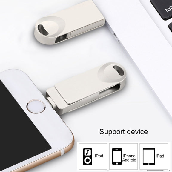 S29 3 in 1 16GB Micro USB + USB + 8 Pin Interface Metal Twister Flash Disk(Silver)