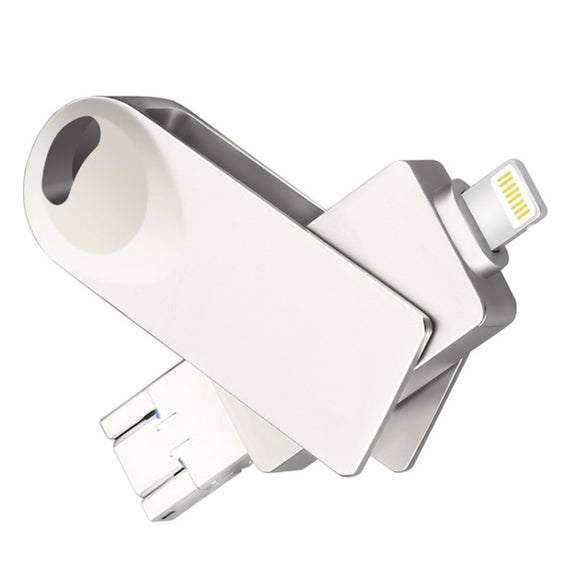 S29 3 in 1 128GB Micro USB + USB + 8 Pin Interface Metal Twister Flash Disk(Silver)