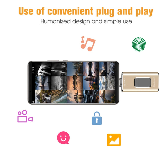 Richwell 3 in 1 32G Type-C + 8 Pin + USB 3.0 Metal Push-pull Flash Disk with OTG Function(Black)