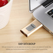 Richwell 3 in 1 32G Type-C + 8 Pin + USB 3.0 Metal Push-pull Flash Disk with OTG Function(Gold)