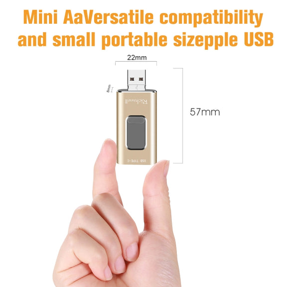 Richwell 3 in 1 128G Type-C + 8 Pin + USB 3.0 Metal Push-pull Flash Disk with OTG Function(Black)