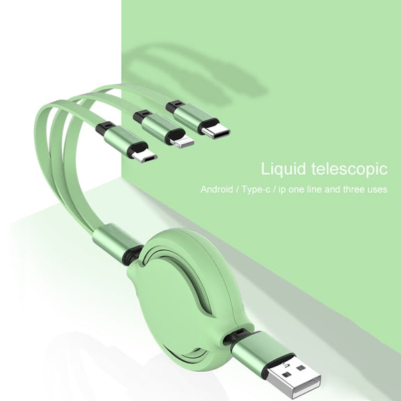 3.5A Liquid Silicone 3 in 1 USB to USB-C / Type-C + 8Pin + Micro USB Retractable Data Syn Charging Cable (Pink)